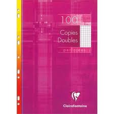 paquet 100 copies doubles perforées, petits carreaux  5/5 A4 200 pages -  Double sheets 5/5
