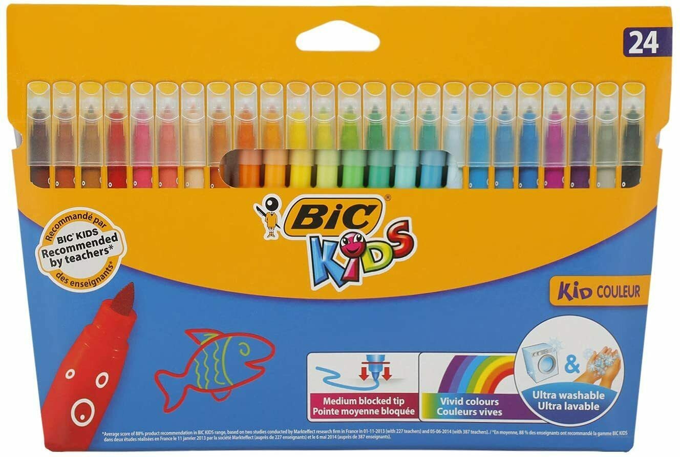 Bic Kids Colour Felt Tip Pens - Pack of 24 - Washable