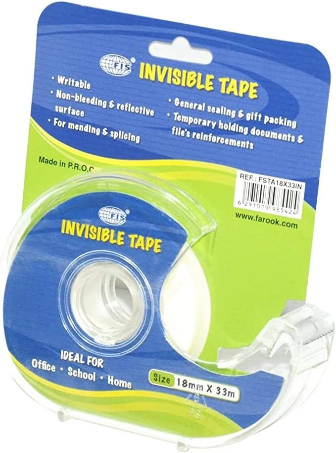 Invisible Tape with Dispenser, 18 mm x 33 mm Size